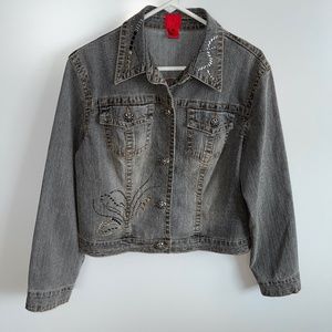 Very Vera gray denim embellished‎ jean jacket Size XL